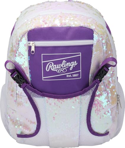 Rawlings | REMIX Backpack Equipment Bag | T-Ball & Youth Softball | White/Purple - color: White / Purple Sequins, size: Youth