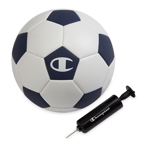 Champion Soccer Ball Youth & Adult – Matte Finish, 32-Panel Design, Enhanced Control, Sizes PVC Cover, Sizes 3,4 and 5 for Indoor & Outdoor Training, Includes 6" Pump - color: White/Medieval Blue, size: 5