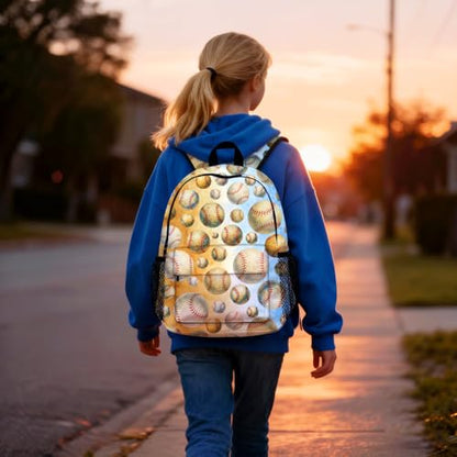 Baseball Backpack for Kids & Youth, 16 Inch Tennis-Themed School Bookbag, Lightweight Polyester Daypack with Front Zip Pocket, Side Bottle Pocket, Padded Adjustable Straps, Unisex - color: Baseball