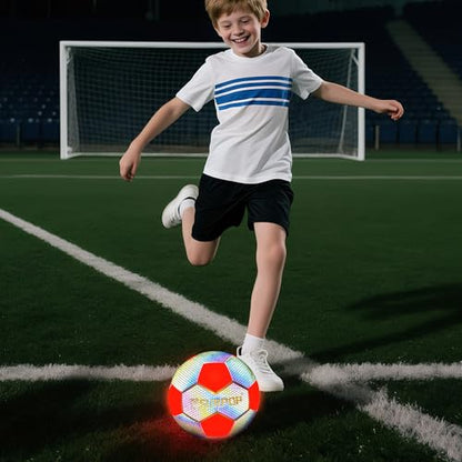 Glow in The Dark Soccer Ball with LED Lights - Light Up Soccer Ball for Night Games, Size 5 Gift for Kids & Adults, Includes Pump