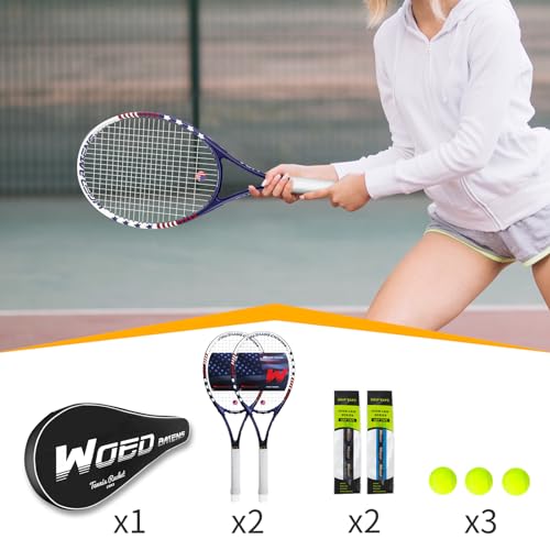 Tennis Rackets for Adults 27 Inch Tennis Racquets Set Included Tennis Racket Tennis Balls Overgrips Vibration Dampers Tennis Bag - style: 2 pack
