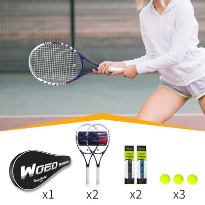 Tennis Rackets for Adults 27 Inch Tennis Racquets Set Included Tennis Racket Tennis Balls Overgrips Vibration Dampers Tennis Bag - style: 2 pack