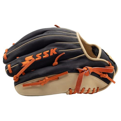 SSK Z5 Craftsman Infield Baseball Glove – 11.25” - 11.5” - 11.75” - 12” – Right & Left Hand Throw - color: Black/Camel/Orange, size: 11.5" - Right Hand Throw