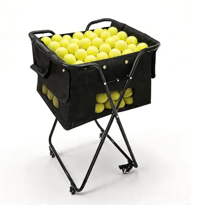 Tennis Ball Hopper Cart with 4 Wheels，Foldable Large Capacity Pickleball & Tennis Ball Collector for Court Training, Coaching