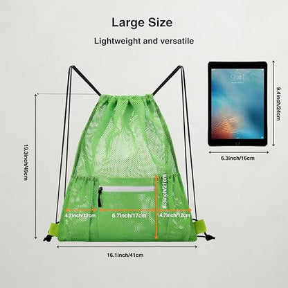 Mesh Sports Drawstring Bag, Large Breathable Gym Sack for Boxing Gloves, Boxing Equipment, Shoes & Training Gear, Lightweight & Durable (Green) - color: Green