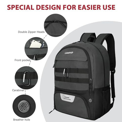 LARIPOP Soccer Backpack with Ball Holder & Shoe Compartment Large Capacity Youth Sports Bag for Training - color: Dark Grey