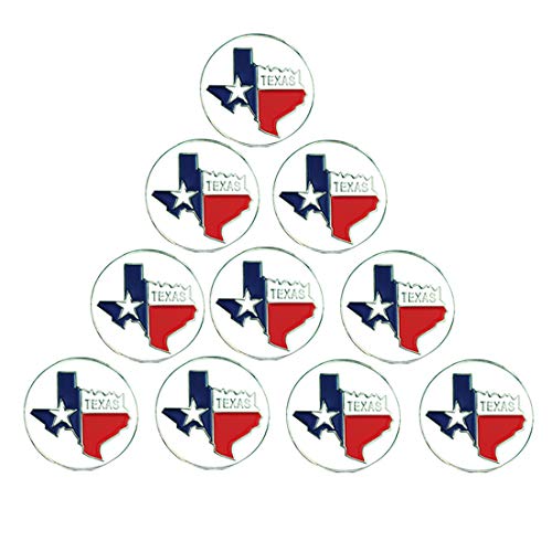 Lot of 10 Golf Ball Markers Assorted Patterns - Soft Enamel Technique - color: Texas