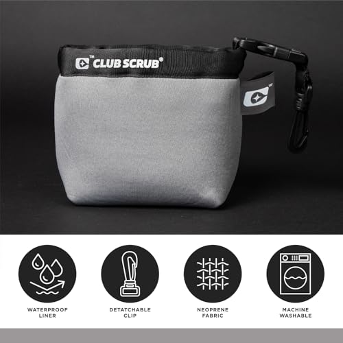 Club Scrub Golf Club and Golf Ball Cleaning Bag, Waterproof Clean Face Technology Liner, Detachable Clip, Machine Washable, Cleans Club Grooves, Dry Exterior (Neoprene or Microfiber Option Available) - color: Gray, style: Neoprene