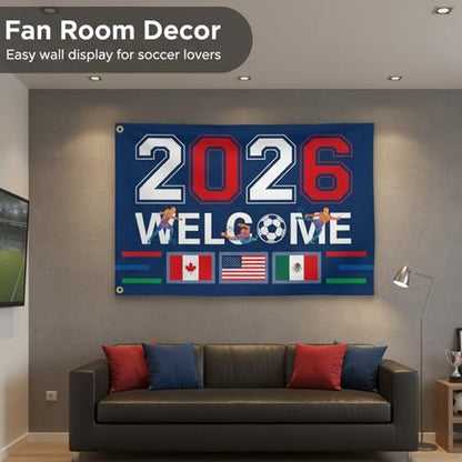 World Cup Decorations Flag 2026 American Canada Mexico Host Country Football Supporters Banner Welcome Soccer Merchandise Accessories,Great Soccer Fans Gifts,5×3 Feet Yard Sign Garden Outdoor Flag