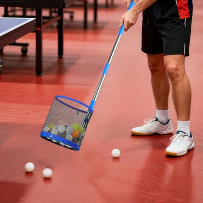 POPETPOP Ping Pong Ball Retriever: Adjustable Table Tennis Picker with Telescopic Handle, Large Capacity Net Basket Collector for Practice