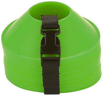 Mini Disc Cones – Set of 25 Agility Cones for Sports Training – Compact Soccer Cones with Carry Strap for Drills & Practice - color: Neon Green (25 mini cones)
