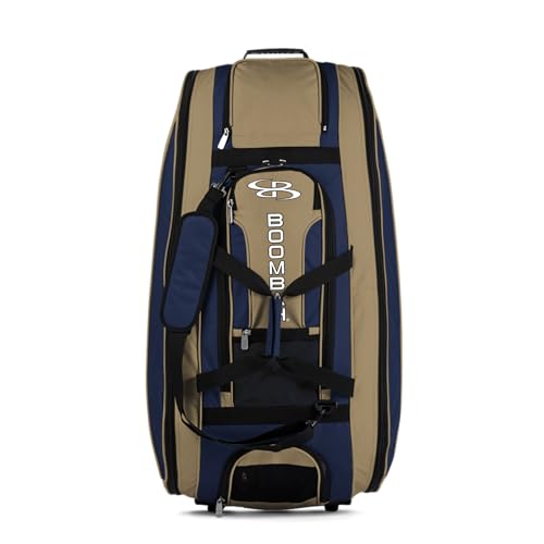 Boombah Beast Rolling Bat Bag - Multiple Color Options - Holds 8 Bats, Glove and Shoe Compartments - color: Navy/Vegas Gold_C23