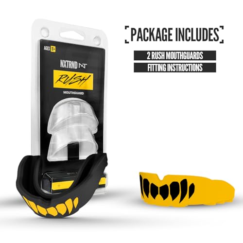 2 Pack Nxtrnd Rush Dual Layer Mouthguard, Custom Fit Sports Mouthpiece for Football, Boxing, MMA, Basketball, Hockey, Lacrosse, Youth & Adult (Yellow) - color: Yellow