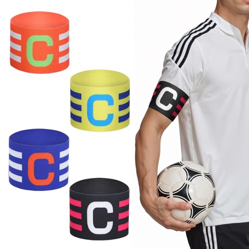 Yuanchu 4 Pack Soccer Captain Armband, Classic Sports Arm Band Unisex Captains Bands Elastic Adjustable