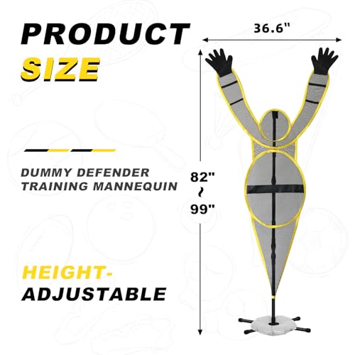 Water Bag Base Basketball Training Dummy - Fixed Arm Defensive Mannequin, Height-Adjustable & Portable for Shooting/Dribbling | for Teams, Coaches, Individuals (Yellow)