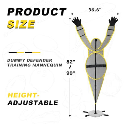 Water Bag Base Basketball Training Dummy - Fixed Arm Defensive Mannequin, Height-Adjustable & Portable for Shooting/Dribbling | for Teams, Coaches, Individuals (Yellow)