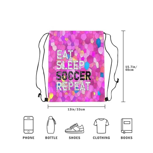 Castle Fairy Eat Sleep Soccer Repeat Drawstring Backpack Diamond Sackpack for Beach Swimming Pool Colorful Tie Dye Draw String Bags Waterproof Sports Gym - color: Pink 4
