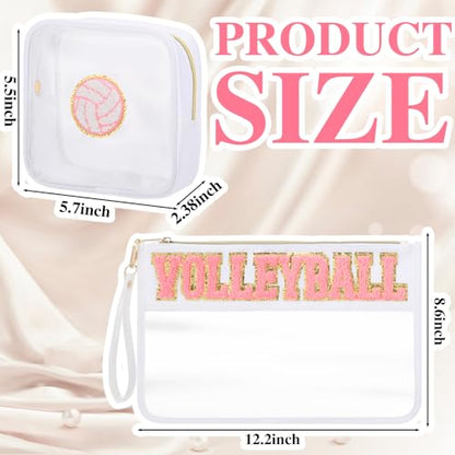 2 Pcs Pink Volleyball Cosmetic Bag Gifts Sport Cheer Makeup Bags Clear PVC Waterproof Toiletry Zipper Travel Pouch for Women Girls Soccer Softball Volleyball Tennis Lovers Players Team