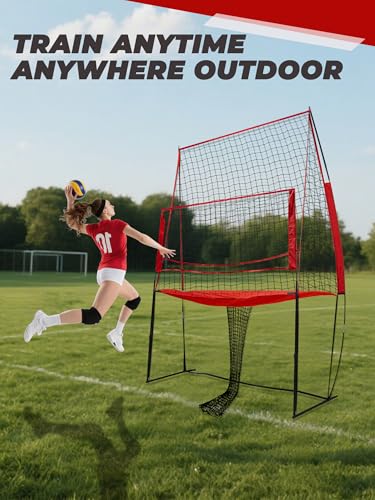 Volleyball Training Practice Net Station, 8 x 11 FT Volleyball Training Equipment for Serving Setting Spiking, Adjustable Practice Net for Indoor and Outdoor Use