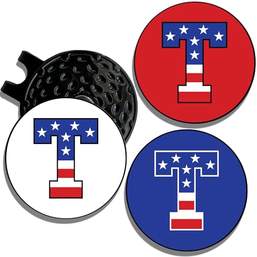 Wolf Golf Towels Golf Ball Marker Hat Clip | USA Monogram | 1 Magnetic Clip + 3 Ball Markers | Patriotic Golf Accessories for Men & Women - color: T - Red White & Blue
