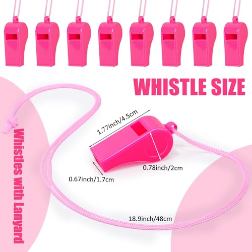 Flutesan 48 Pcs Whistles Bulk with Lanyard Sports Loud Crisp Sound Whistles for Coach Referees Training Emergency - color: Pink