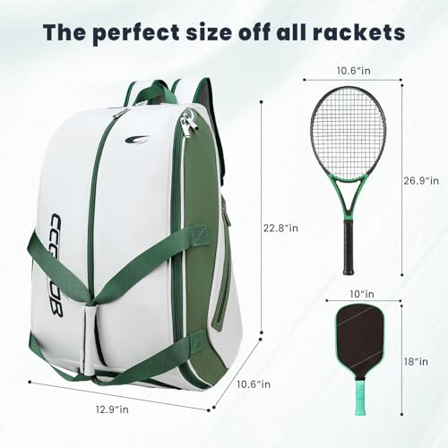 Tennis Bag Holds 2 Rackets with Shoe Compartment, Fence Hook & Ball Sleeve – Large PU Pickleball Paddles Backpack for Men & Women