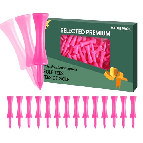FINGER TEN Golf Castle Tees Plastic 2 1/4 Inch with Stopper for Consistent Height Value 50 Pack, Short Durable Tee for Par 3 Holes in Orange Purple Pink for Men Women - color: Pink