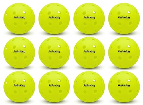 12 Pack Premium Pickleball Balls, Outdoor 40 Holes Pickleballs, High Visibility, Perfectly Balanced with High Bounce True Flight, Seamless Roto-Molded Crack-Resistant Design