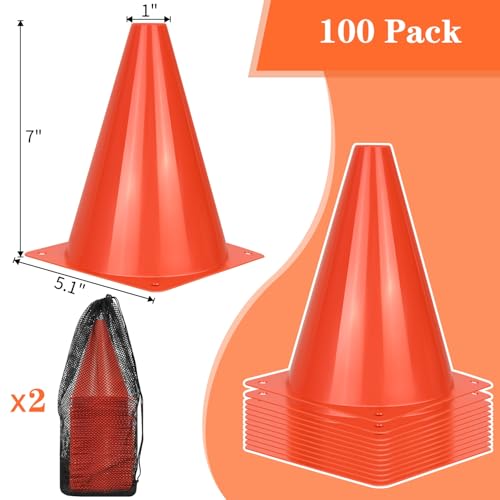 PXZBLG 12/24/50pcs Soccer Cones, 7" Soccer Cones, Plastic Traffic Cones, Training Cones for Basketball Football Skating Drills Practice - color: Red, size: 7", 100pcs