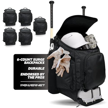 PowerNet Surge Softball Baseball Bag, Dual Bat & Gear Travel Backpack, Baseball Equipment Bat Bag, Baseball Softball Backpack with Dugout Fence Hooks & Cleat Pocket