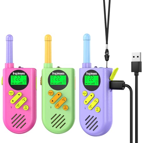 Inspireyes Walkie Talkies for Kids, Rechargeable Long Range 3 Pack, Kids Toys for Boys Girls Ages 3-12, 2 Way Radio Toy, Outdoor Adventure Toys, Camping Hiking Gear, Birthday Gifts for Kids - color: Rainbow Trio, size: 3 Pack