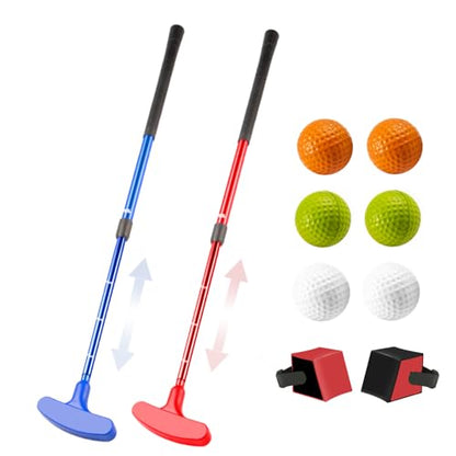 Mini Golf Clubs, 2 Pack Mini Golf Putter and Foam Balls for Men and Women with 2 Golf Training Aid and 6 Foam Golf Balls, Adjustable Length Golf Putter Set Suitable for Teenagers and Adults