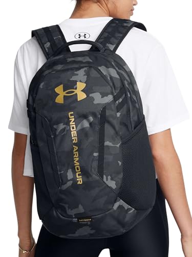 Under Armour Unisex-Adult Hustle 6.0 Backpack - Mens and Womens, (001) Black/Black/Metallic Gold, One Size Fits Most - color: (001) Black / Black / Metallic Gold, size: One Size
