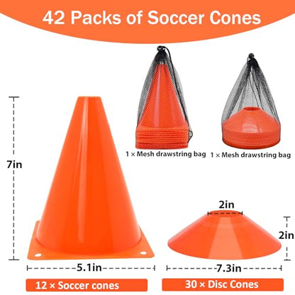 Soccer Cones Set, 84/42Pcs 7"/9" Cones Sports + Disc Cones, Cones for Sports with Carry Bag, Training Cones, Soccer Cones for Training, Plastic Soccer Cones for Drills
