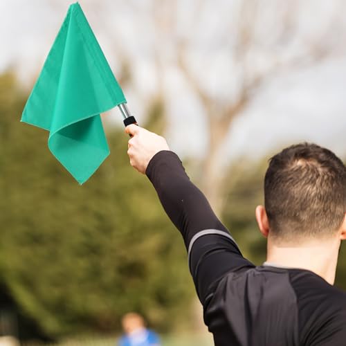 4Pcs Soccer Referee Flags, High Visibility Linesman Signal Flags with Stainless Steel Pole and Sponge Handle, for Soccer Volleyball Basketball Football Sports Competition Training, Referee Kit 4pcs