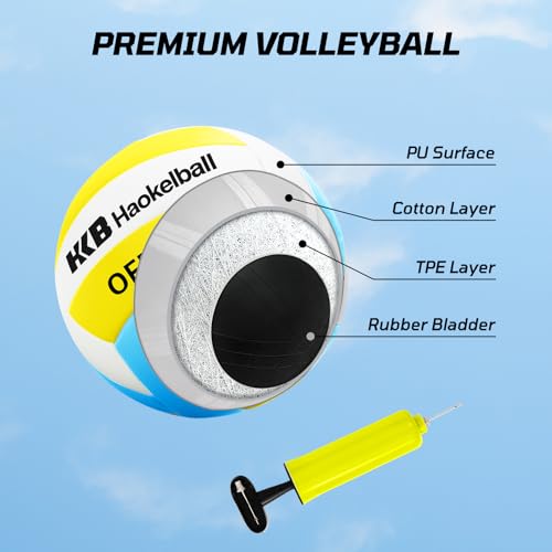 Haokelball Outdoor Volleyball Net Set for Backyard, 32FT Regulation, 3-Level Adjustable Height & Anti-Sag Tension System, Heavy Duty Thick Poles, Includes Volleyball, Pump, Boundary Line and Carry Bag - color: C-White