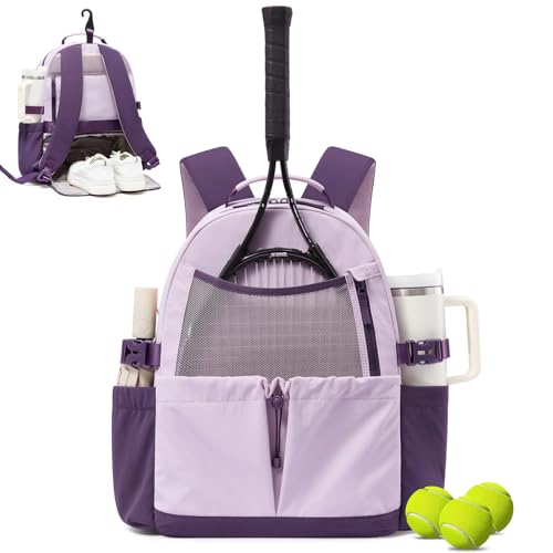 LOVEVOOK Tennis Bag for Women & Men, Fits 27" Rackets, Tennis Backpack with Ventilated Shoe Compartment & Wet Pocket, Ideal for Pickleball, Padel - color: Purple, size: 27L 1-2 Rackets