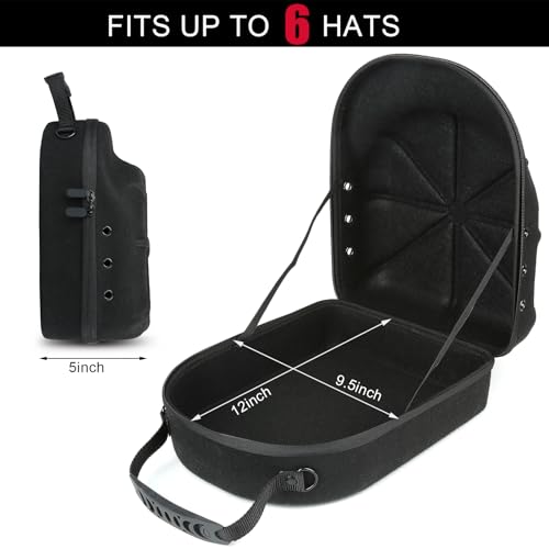 GERMUN Hard baseball hat case, Hat Carrier Travel Case with Adjustable Shoulder Strap, Hat cap case for 6 Baseball Caps - Perfect for Traveling (Black) - color: Black
