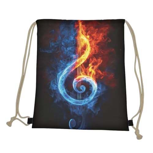 Mumeson Fire Music Note Gym Bag Travel Shopping Bag Laptop Drawstring Bag Hiking Backpack for Women Girls - color: Fire Music Note