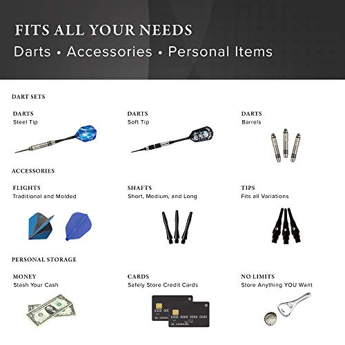 Casemaster Single Black Dart Case with Solid Plastic Insert and Flexible, Tough Nylon Covering, Holds 3 Steel Tip and Soft Tip Darts, Hard Shell Keeps Flights in Perfect Shape