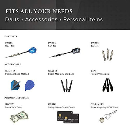 Casemaster Single Black Dart Case with Solid Plastic Insert and Flexible, Tough Nylon Covering, Holds 3 Steel Tip and Soft Tip Darts, Hard Shell Keeps Flights in Perfect Shape