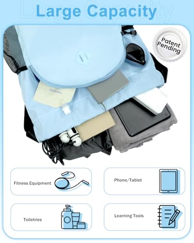 RHDZO Drawstring Backpack Gym Backpack with Shoe Compartment for Men Women String Sports Bag with Wet Pocket Cinch Swim Beach Bag, Large Blue - color: Large Blue