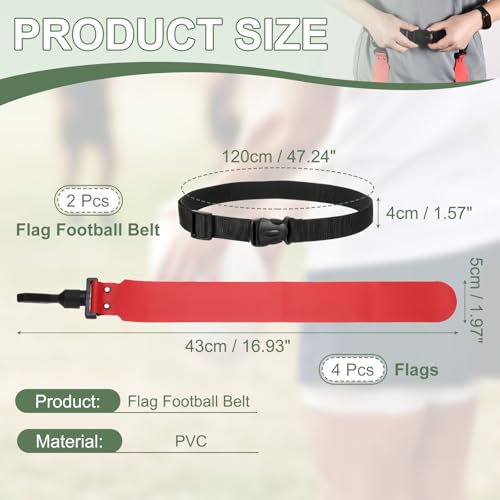 Flag Football, Adjustable Flag Football Belts with Belt and Flags Easy Tear Away - color: Red