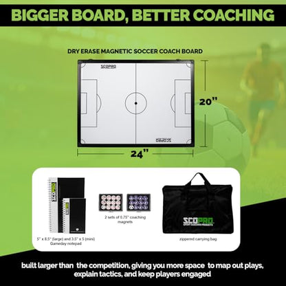 SCOPRO Tactical Coaching Board Kit for Sports, Magnetic Dry Erase Clipboard with Marker, 2 Sets of Magnets, Notepad & Carrying Case, Soccer Coaching Board for Strategy and Training, Light Blue/Yellow