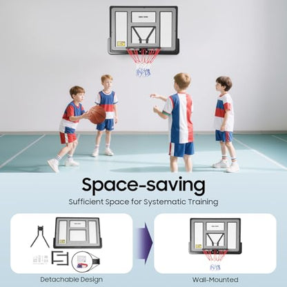 44'' Basketball Backboard and Rim Combo, Wall Mounted Basketball Hoops PET Shatter Proof Backboard and Rim, School Competition Durable Hanging Basket Ball Hoop Goal Rack for Indoor Outdoor Use