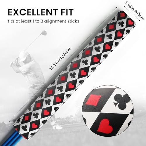 FINGER TEN Golf Alignment Stick Cover Headcover Rods Holder Case Leather 14''× 2'' in USA Black White Green Hold At Least 2 Sticks - color: Poker
