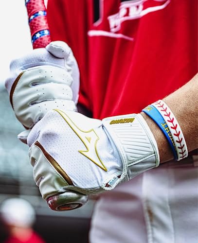 Mizuno MVP Adult Baseball Batting Gloves | Pair | Adult, Youth, and TBall | Nonslip Palm | FlexMesh Back | QuikAdjust Wrist Tab - color: White/Gold, size: Large, style: MVP Youth Baseball Batting Glove
