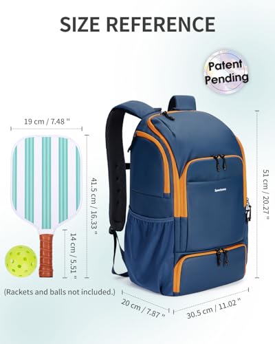 sportsnew Pickleball Bag Large Sports Pickleball Backpack with Shoe Compartment for Men Women, Patent Pending