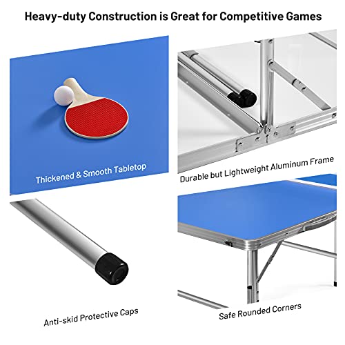 GYMAX Indoor Table Tennis Table Set, Folding Ping Pong Table with Net, 2 Paddles & 2 Balls, Multipurpose Free Standing Table Tennis Kit