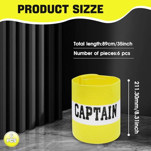 6 Pieces Soccer Captain Armband Adjustable Elastic Sports Bands for Football Basketball, Anti-Slip Team Armbands for Adult Youth Athletes
